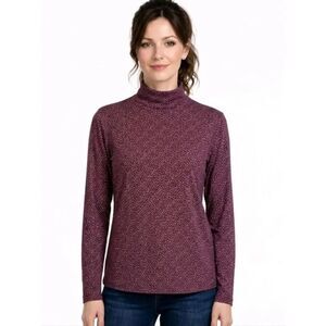 L.L. Bean Plum Abstract Long Sleeve Turtleneck Top  Size L P